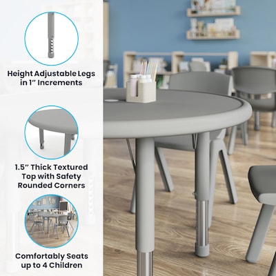 Flash Furniture Wren 33" Round Activity Table, Height Adjustable, Soft Gray (YUYCX072RDTBSGY)