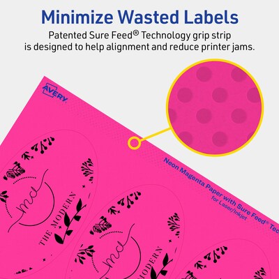 Avery Oval Laser/Inkjet Multipurpose Labels, 4.25" x 2.5", Neon Magenta (60/Pack)