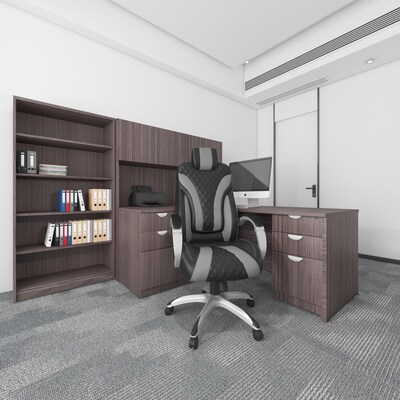 Boss Office Products Ergonomic Vinyl Swivel Executive Chair, Black/Grey (B8871-BKGY)