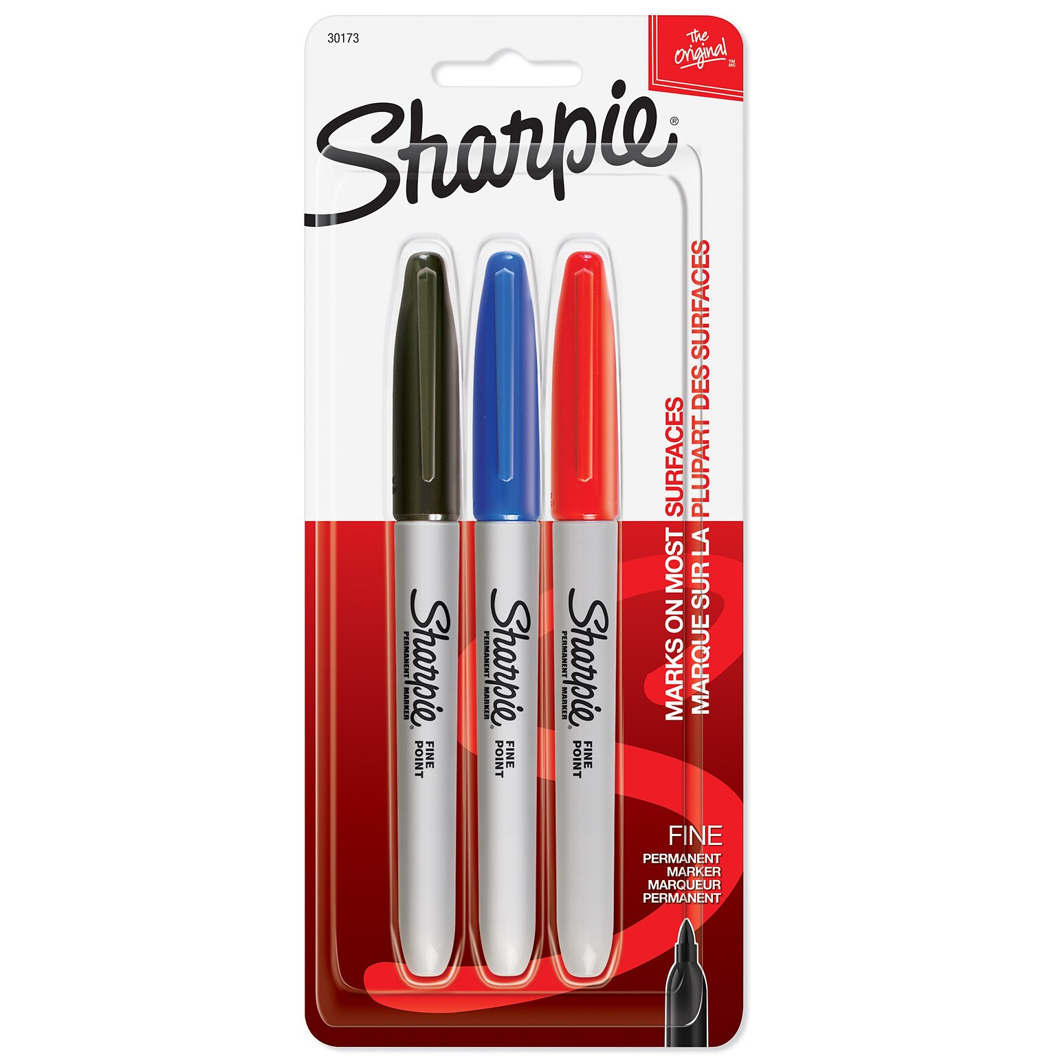 Sharpie Permanent Markers, Fine Tip, Assorted Inks, 3/Pack (30173)