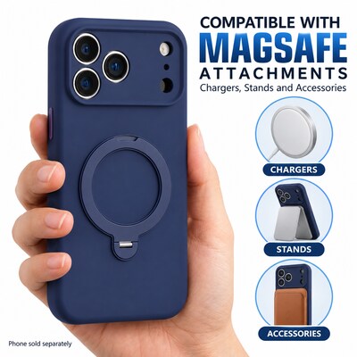 SaharaCase MagSafe Silicone Phone Case for iPhone 18 Pro Max, 360-Degree Kickstand, Wireless Charging, Dark Blue (CP01187)