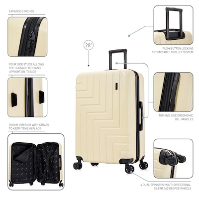 DUKAP Zahav 28.52" Hardside Suitcase, 4-Wheeled Spinner, TSA Checkpoint Friendly, Sand (DKZAH00L-SAN)
