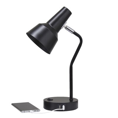 Simple Designs Sleek Essentials LED Desk Lamp, 15.2", with USB Ports, Black (LD1072-BLK)