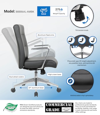 Boss Office Products Ergonomic Vinyl Swivel Conference Chair, Black (B8886AL-AMBK)