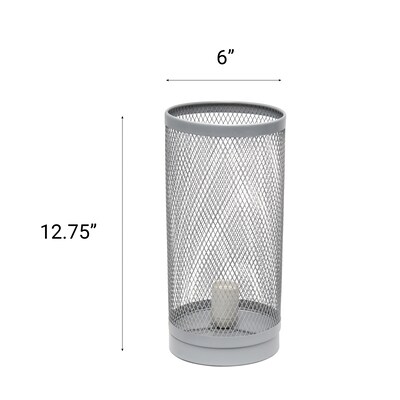 Creekwood Home Industrial Mesh Cylinder 12.75" LED Table Lamp, Gray (CWT-1005-GY)