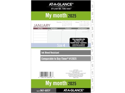 2025 AT-A-GLANCE 5.5 x 8.5 Monthly Planner Refill Pages, White/Gray (061-685Y-25)