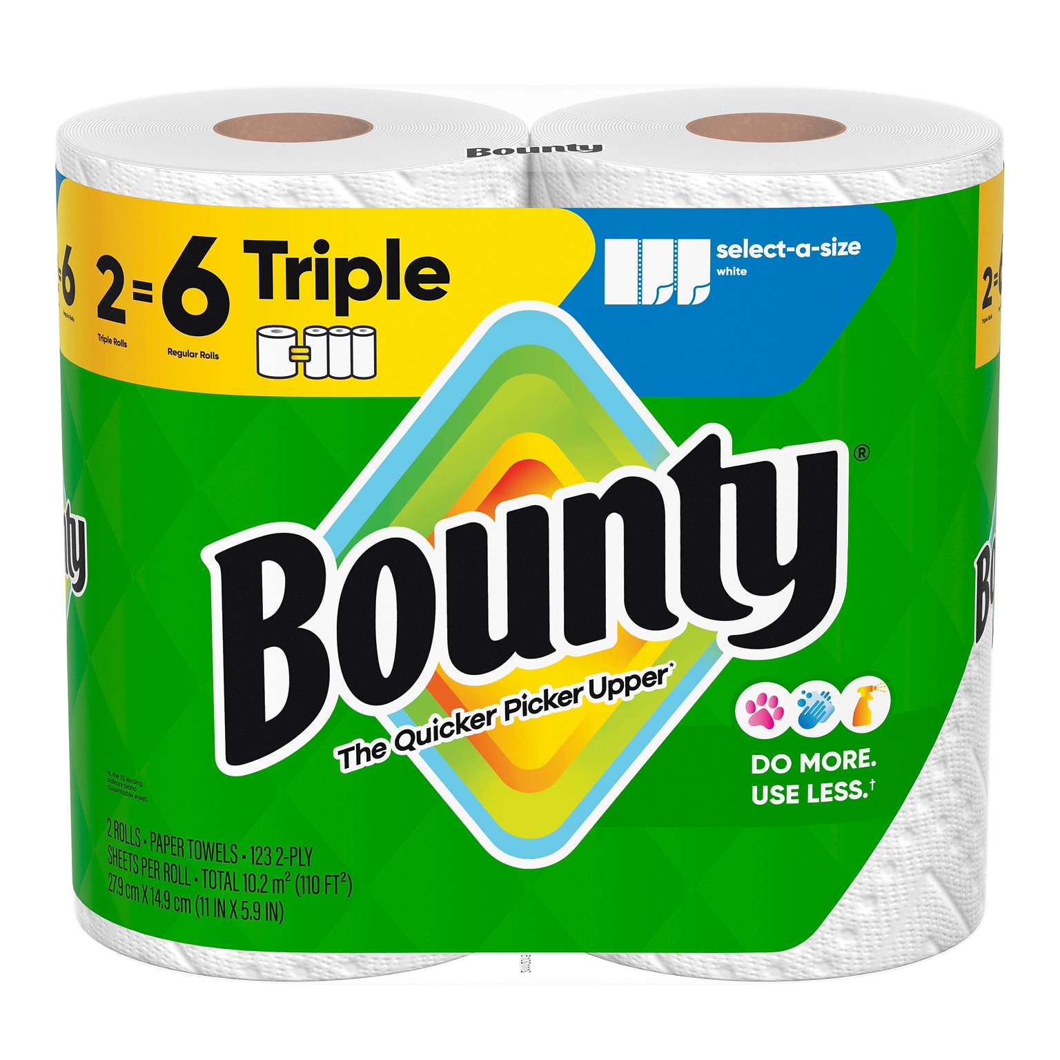 Bounty Select-A-Size Triple Roll Paper Towels, 2-Ply, 123 Sheets/Roll, 2 Rolls/Pack (06133)