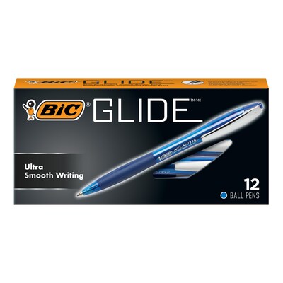 BIC Glide Retractable Ballpoint Pen, Medium Point, Blue Ink, Dozen (14408/VCG11BE)