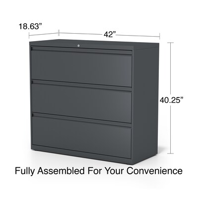 Quill Brand® 3-Drawer Lateral File Cabinet, Locking, Letter/Legal, Charcoal, 42"W (26824D)
