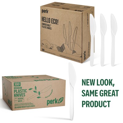 Perk™ Eco Compostable PLA Knife, Medium-Weight, White, 300/Pack (PK56199)