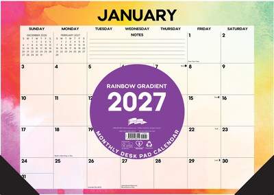 2027 Willow Creek Rainbow Gradient 17 x 12 Monthly Desk Pad Calendar, Assorted Colors (66515)