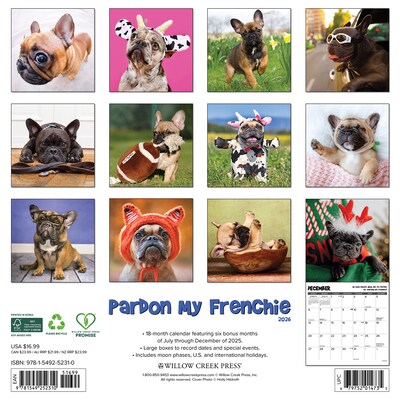 2026 Willow Creek Pardon My Frenchie 12 x 12 Monthly Wall Calendar (52310)