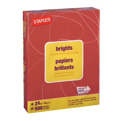 Staples Brights Multipurpose Paper, 24 lbs., 8.5 x 11, Red, 500/Ream (20104)