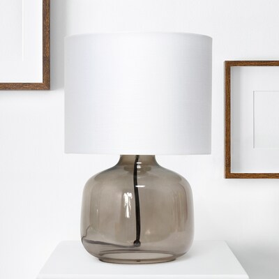 Creekwood Home Round Modern Glass 13.75" LED Table Lamp, Smoke/White (CWT-1015-SW)