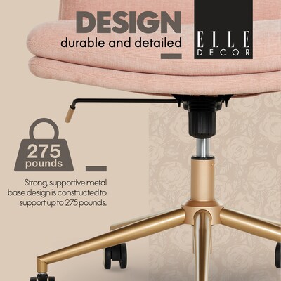 Elle Decor Ariana Armless Ergonomic Fabric Swivel Computer and Desk Chair, Pink (60121-PNK)