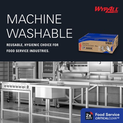 WypAll CriticalClean Foodservice Fabric Food Service Cloths, 23.5" x 12.5", Blue, 100 Cloths/Pack (51633)