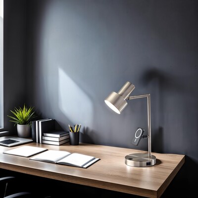 Adesso Rowe Supercharger Incandescent Desk Lamp, 19H, Brushed Steel (2606-22)