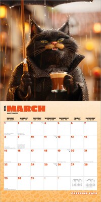 2026 BrownTrout Caffeine Cats 12" x 12" Monthly Wall Calendar (9798330707232)