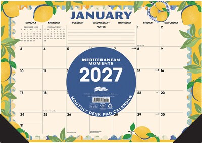 2027 Willow Creek Mediterranean Moments 17 x 12 Monthly Desk Pad Calendar, Assorted Colors (66478)