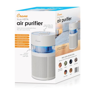 Crane True HEPA Tabletop Air Purifier, 200 sq. ft., White (EE-5076)