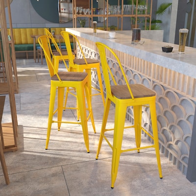 Flash Furniture Lily Contemporary Metal Vertical Back Barstool, Yellow, 4-Pieces/Pack (4CH3132030GBYLW)