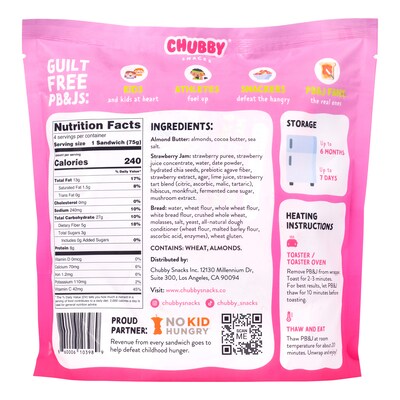 Chubby Snacks Almond Butter & Strawberry Jam Sandwich, 10.6 oz, 12/Pack (600-04137)