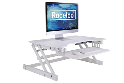 Rocelco 32W 5-17H Adjustable Standing Desk Converter, White (R ADRW)