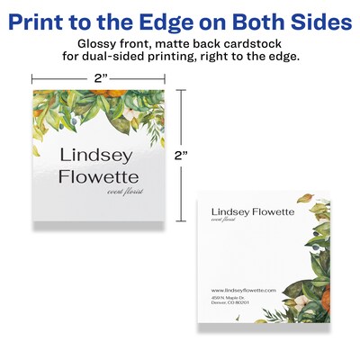 Avery Integrated Cards, 2" x 2", Glossy White, 600/Box (95269)