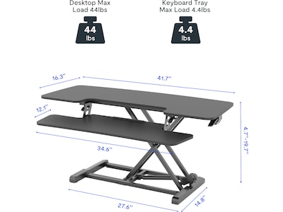 FlexiSpot M7 Series 42"W Manual Rectangular Adjustable Standing Desk Converter, Black (M7-E-42B)