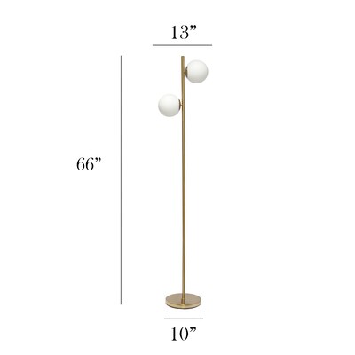 Simple Designs 66" Tall Mid Century Modern Standing Tree Floor Lamp with Dual White Glass Globe Shade, Gold (LF1044-GLD)