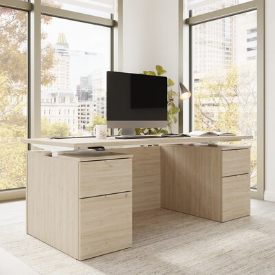 Bush Business Furniture Stratus 72W Electric Adjustable Standing Desk with Drawers and Panel, Natural Elm (SUT012NE)