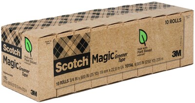 Scotch Greener Magic Tape, Invisible, 3/4 in x 900 in, 10 Tape Rolls, Clear, Refill, Home Office and Back to School Supplies