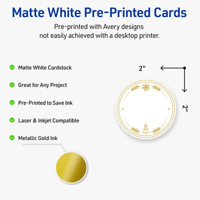 Avery Gold-White Christmas Trees Matte Blank Card, White, 120/Pack (S00-FE2)