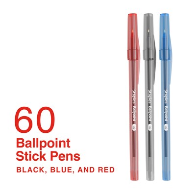 Staples Ballpoint Pen, Medium Point, 1.0mm, Assorted Ink, 60/Pack (ST54994)
