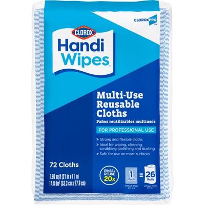 CloroxPro Clorox Handi Wipes Cotton Cleaning Cloths, Blue/White, 72 Cloths/Pack (60942)