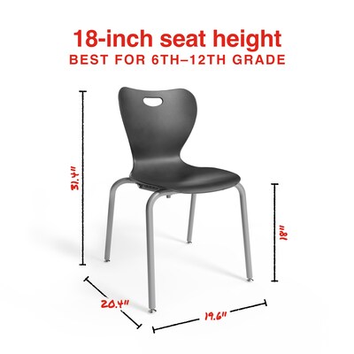 Staples Polypropylene 18" Student Chair, Black, 4/Box (ST63540)