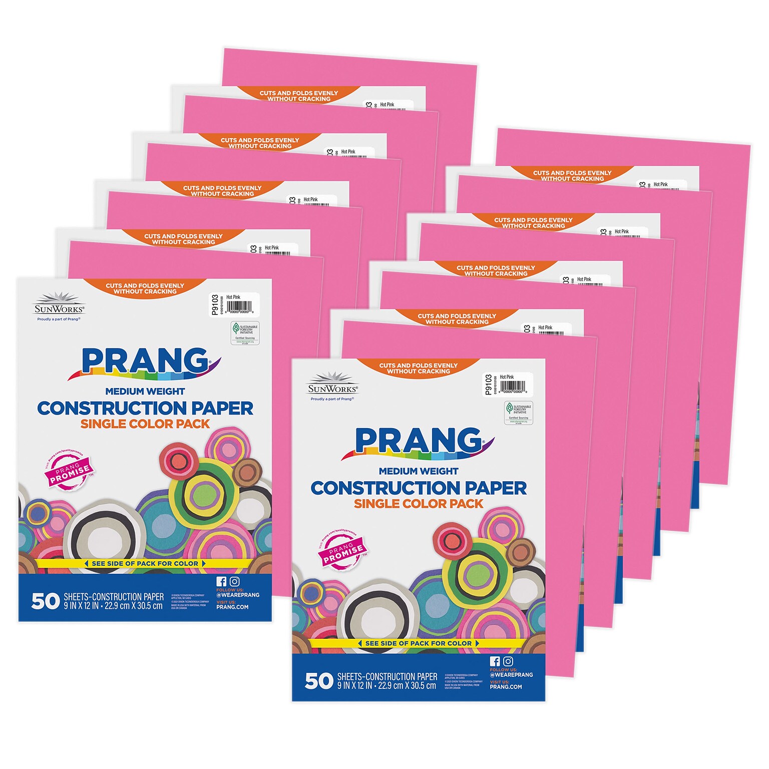 Prang 9 x 12 Construction Paper, Hot Pink, 50 Sheets/Pack, 10 Packs/Bundle (PAC9103-10)