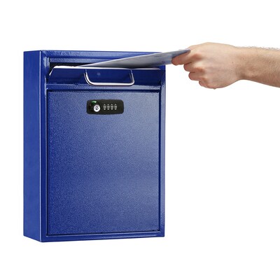 AdirOffice Steel Locking Wall Mounted Drop Box Interoffice Mailbox with Key and Combination Lock , Blue (631-04-BLU-KC-PKG)