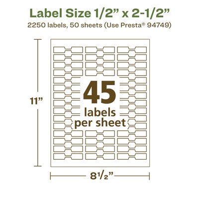 Avery EcoFriendly Laser/Inkjet Decorative Edge Multipurpose Labels, 1/2" x 2-1/2", White, 2250/Box (94749)