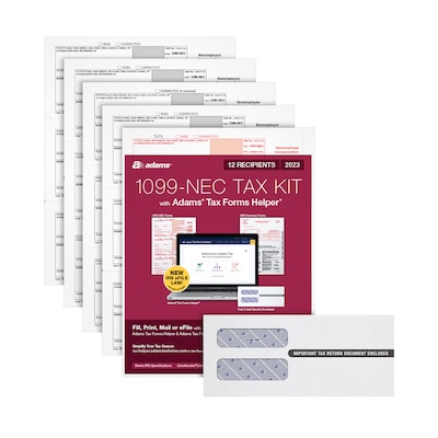 Adams 2023 1099-NEC Tax Forms Kit with Self Seal Envelopes and Adams Tax Forms Helper, 12/Pack (STAX