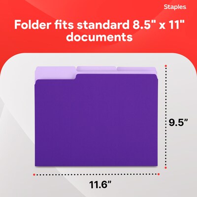 Staples File Folders, 1/3-Cut Tab, Letter Size, Purple, 100/Box (ST535559-CC)