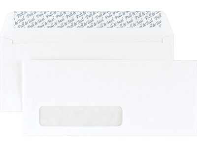 Staples #10 Left-Window EasyClose Business Envelopes, White, Peel & Seal, 9.5 x 4.125, 500/Pack
