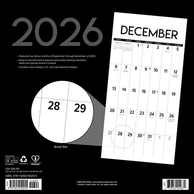 2026 Willow Creek Big Day 12 x 12 Monthly Wall Calendar, Black/White (50255X)