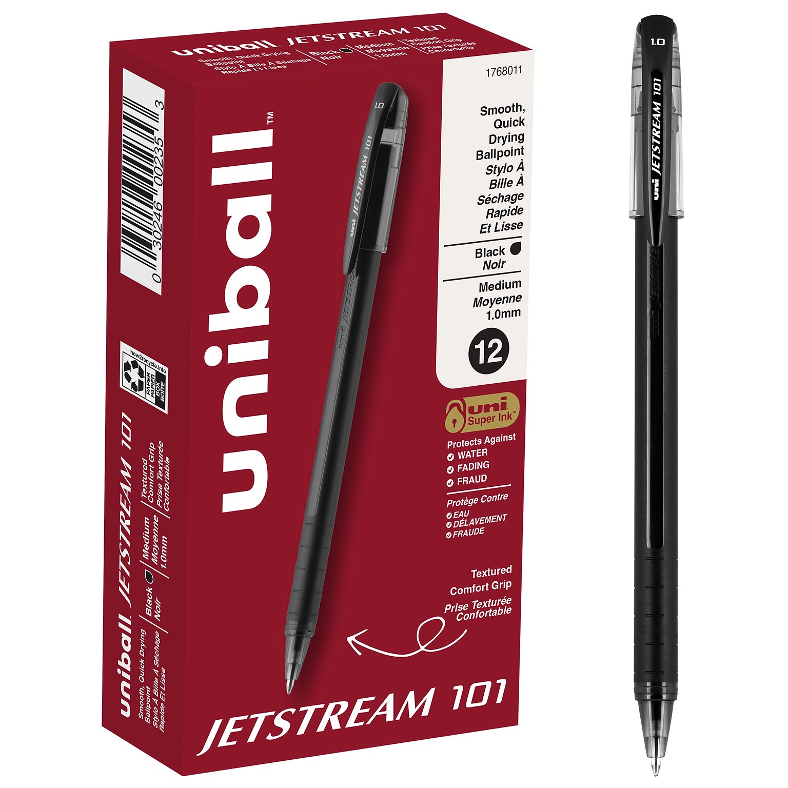 uni Jetstream 101 Ballpoint Pens, Medium Point, 1.0mm, Black Ink, Dozen (1768011)