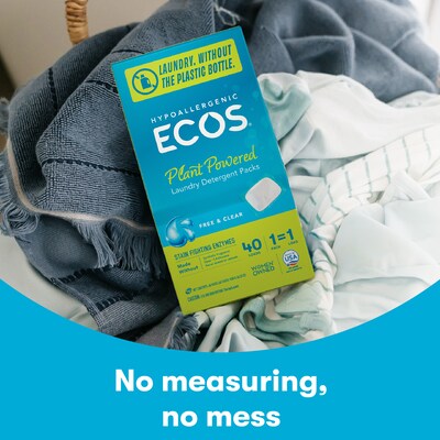 ECOS Laundry Detergent Packs with Enzymes, Free & Clear, 40/Pack (9637/06)