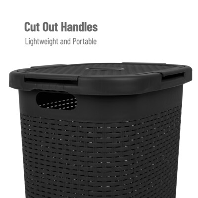 Mind Reader 15.8 Gallon Hamper with Lid, Plastic, Black, 3/Pack (3PK60HAMP-BLK)