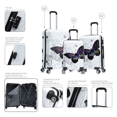 InUSA Hardside Butterfly Suitcase, 4-Wheeled Spinner, TSA Checkpoint Friendly, Black Butterfly (IUAPCSML-BBU)