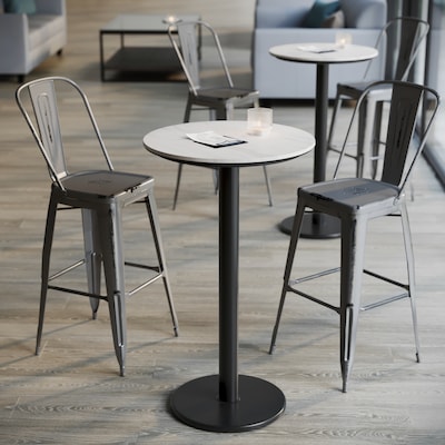 Flash Furniture Acadia 24" Round Wooden Dining Table with Round Base, White Faux Marble/Black Base (STRD24WMATR18B)