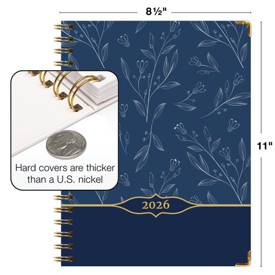 2026 Global Printed Products Big Print 8.5" x 11" Weekly & Monthly Planner, Paperboard Cover, Blueberry Vines (LGPRTCY26851188)