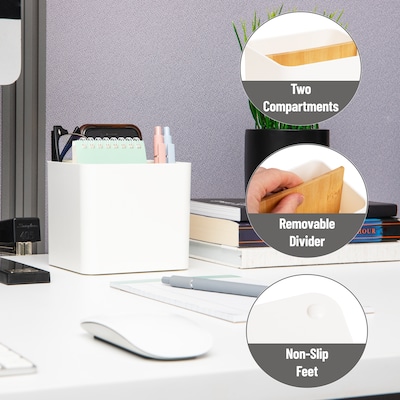 Mind Reader 2-Compartment Plastic Desk Organizer, White (SIMPORG-WHT)